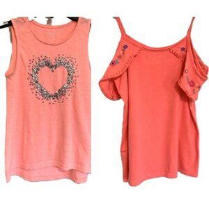 Girls Orange Tank Tops Glitter Sequin Children's Place Size 7/8 Off Shoulder